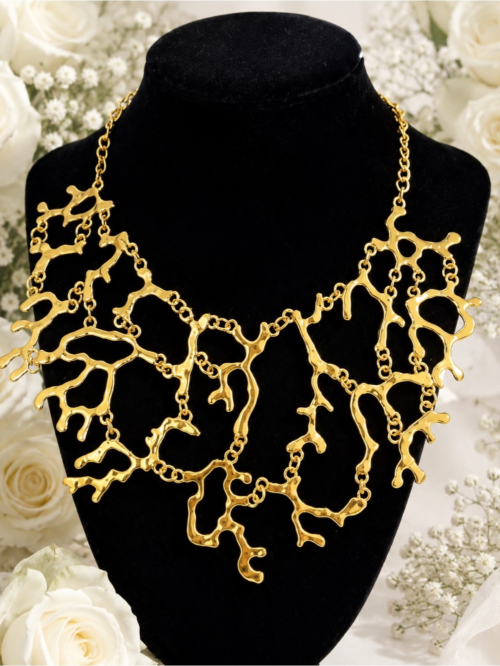 Gold Coral Branch Statement Necklace - Women Jewelry